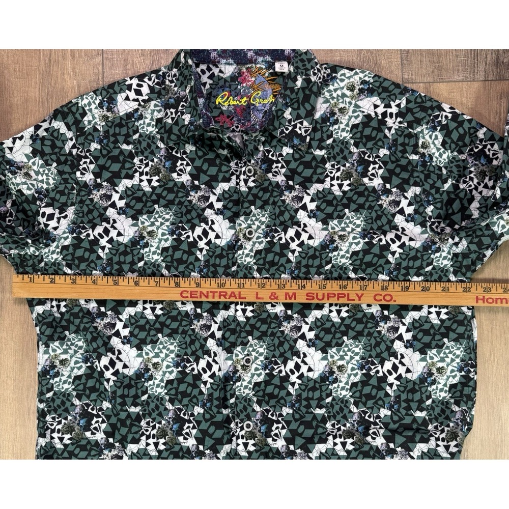 Robert Graham Finchley Green Geo Skull Bud Mens Med Flip Cuff Button Up Shirt - Picture 9 of 12
